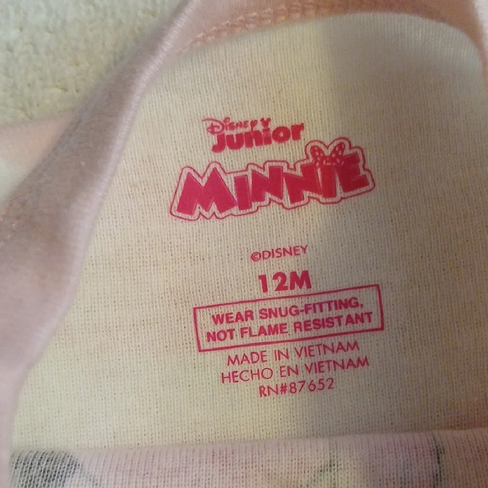 Disney Minnie Mouse Pink and White‎ Pajama Set 12mos NWT